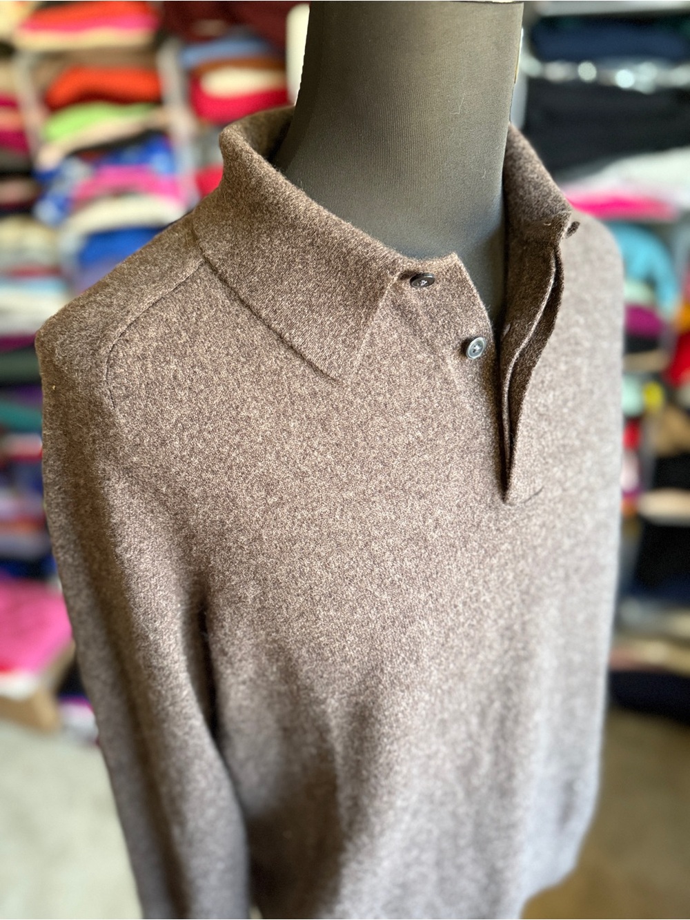 Men's Gray Polo Collar Cashmere Sweater